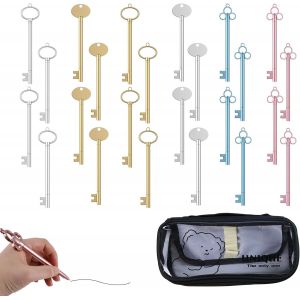 Tianyi-24 Pcs Stylos Gel Blanc, 0.5 Mm Stylo Noir - Forme De Cl&eacute; - Stylo Fantaisie Avec Trousse Pour Ecriture Fluide Et Pr&eacute;cise, Journal, Notes - Neuf