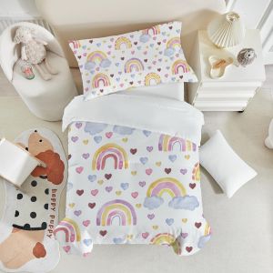 Ulteronixshop-Parure de lit arc-en-ciel 100 x 135 cm pour enfant fille - En microfibre douce et respirante - Motif licorne - 100 x 135 cm - Avec fermeture &eacute;clair et taies d'oreiller 40 x 60 cm - Neuf