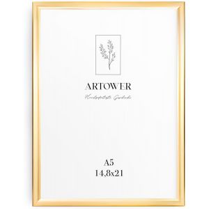 KALANKA-Cadre Photo Aluminium Dor&eacute; A5 | Cadre Mural D&eacute;coratif pour Salon Chambre et Maison | Petit Tableau DIN A5 15x21 cm | Cadre D&eacute;coration Dessin Dipl&ocirc;me et Poster 14,8 x 21cm - Neuf