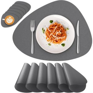 ERYI-Set De Table Lavable Sets De Table Impermeable Pvc Antidérapant, 6 Pièces Sets De Tables Et 6 Pièces Dessous De Verre, Gris Foncé - Neuf