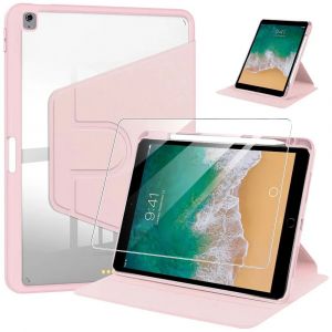 Coque + Verre Tremp&eacute; pour iPad Air 3 10,5'' / iPad Pro 10,5'' - Rotative avec Porte-Stylet - Rose - E.F.Connection - Neuf