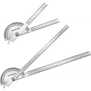Ensemble de r&egrave;gles rapporteurs d'angle en acier inoxydable 0-180 degr&eacute;s 2 tailles - Neuf