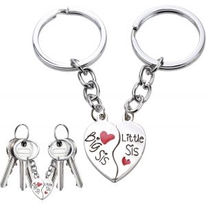 1 Paire Porte-Clés Pour S?ur,Big Sis Little Sis,Acier Inoxydable,Avec Pendentif En Forme De C?ur Sister Porte-Clés Puzzle C?ur Pendentif Amitié Bijoux Pour Famille Fille Cadeau(Argenté) - Neuf