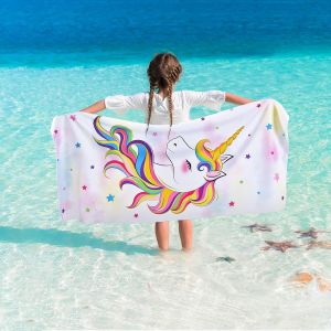 Licorne Serviette De Plage - 70 X 150 Cm Rose Polyester Camping Les Serviettes De Bain Pour Les Filles, Les Enfants De La Licorne Serviette De Plage Couverture Douce Pour La Plage - Neuf