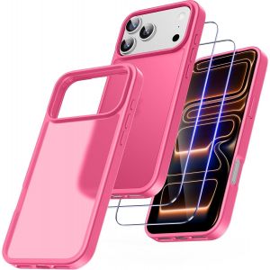 Kalanka-4 En 1 Coque Pour Iphone 17 Pro Max Avec 2 Verre Trempé Et 1 Caméra Protecteur, [Coussin D'air Intégré] Antichoc Antirayures Protection Housse Pour Iphone 17 Pro Max 6.9"", Rose Vif - Neuf