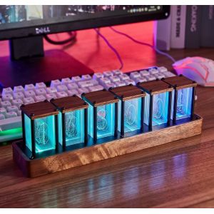 Nixie Horloge &Agrave; Tube Num&eacute;rique En Noyer, Prend En Charge Le Calibrage De L'heure Wi-Fi, L'alarme Et L'affichage 12/24h, Pas De Montage N&eacute;cessaire, Un Cadeau R&eacute;tro Pour Vos Amis (Bois De - Neuf