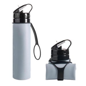 Bouteille D'eau Pliable En Silicone Grise De 600 Ml Pour V&eacute;lo - Neuf