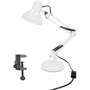Lampe De Bureau Enfant-Lampe Pince-Lampe De Chevet Blanc Avec Bras Pivotant Réglable Pour Le Bureau Et Salon De Manucure-Lampe De Lecture Rétro Pixi Avec Douille E27 Sans Ampoule - Neuf