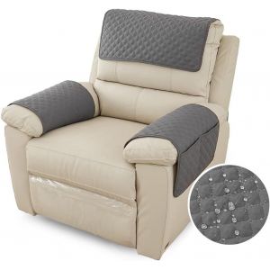Housse D'accoudoir De Canapé, Imperméable Housse D'appui-Tête Pour Accoudoir De Fauteuil Relax Avec Poche, Housse De Fauteuil Antidérapante Matelassée (1 Places,Gris Foncé) - Neuf