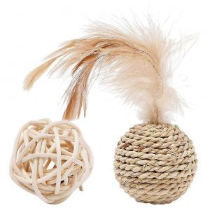 2pcs Rotin Chat Jouets Boules Chat Jouets Chats D'int&eacute;rieur Jouet Interactif Chat M&acirc;cher Ma&iuml;s Tresse Jouets Pour Chaton - Neuf