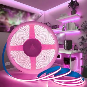 Ruban Led Cob 12v, Bande Led 5m Blanc Chaud 3000k Lumineuse Led Découpable Bandeau Largeur 8mm 320led/M Cri>90 Flexible Ruban Eclairage Intérieur Pour Chambre, Cuisine, Sans Alimentation - Neuf