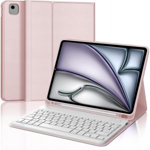 Clavier iPad Air 11 Pouces M3/M2 2025, Coque Clavier pour iPad Air 11"" M2/M3 2024/2025, AZERTY Français Bluetooth Détachable avec Fente pour Stylo, Rose - Neuf