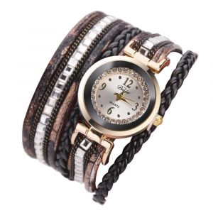 Duoya Femmes Multicouche Bracelet Montre-Bracelet Cha&icirc;ne Robe Montre Analogique &Agrave; Quartz (Noir) - Neuf