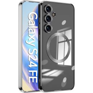 LORANKA-ESONG Magn&eacute;tique Coque Samsung Galaxy S25,Etui Antichoc avec MagSafe[Recharge sans Fil],Silicone Mince Housse avec D'objectif D'appareil Photo,Case de Transparente-Argent - Neuf