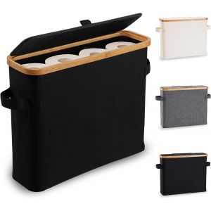 TIANYI-Boite Rangement Papier Toilette, Panier à Papier hygiénique, Corbeille porte-papier toilette de Rangement de Bambou, range papier toilette fermé sur pied Organisateur de Salle de Bains, Noir - Neuf