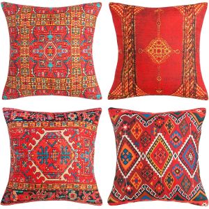 Cauc-50x50 Cm Housse De Coussin Rouge Ethnique Style Coussins De Canap&eacute; Housses Coussin D'oreiller Turc Imprim&eacute; Motif De U200btapis Jeter Carr&eacute; Taies D'oreiller Deco Int&eacute;rieur Ext&eacute;rieur - Neuf