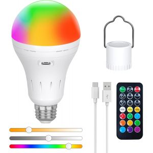 Kalanka-Ampoule Rechargeable Usb-C Avec T&iquest;&iquest;L&iquest;&iquest;Commande, Ac100-240v Smart E27 Led 9w, Cctrgb &iquest;&iquest; Intensit&iquest;&iquest; Variable Avec Commande Tactile, Ampoules Rechargeables, Lampe De Secours Ext&iquest;&iquest;Rieure 2200mah, Lot - Neuf
