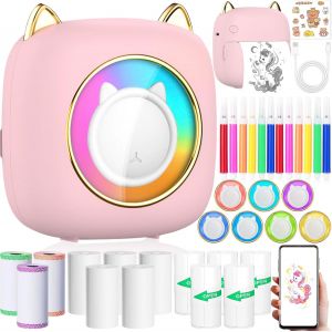 CHECARZHN--NO1-Mini Imprimante Thermique, Imprimante Photo Portable Avec 14 Rouleaux De Papier, Imprimante Intelligente Bluetooth Pour Ios & Android,Imprimante De Poche Portable Pour D'Étiquettes,Images,Ro - Neuf