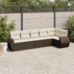 Salon De Jardin Avec Coussins 6 Pcs Marron Résine Tressée - Neuf
