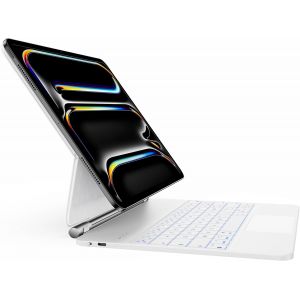 Clavier Pour Ipad Pro 13 Pouces (M4) - Étui Avec Clavier, Azerty, Pavé Tactile Click-Anywhere, Rétroéclairage En 7 Couleurs Et 3 Niveaux, Design Magnétique, Blanc - Neuf