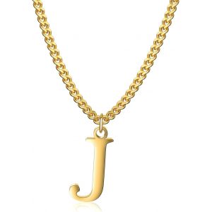 Kal-Collier Initial Plaqué Or 14 Carats - Collier Pendentif Lettre Chaîne Cubaine En Or Pour Hommes Et Femmes Collier Pendentif Lettre En Or Exquis - Neuf