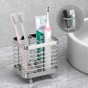 Porte-Brosse À Dents Électrique,Support De Brosse À Dents Mural Avec Trous De Drainage,Rangement Brosse À Dents En Acier Inoxydable,Organisateur De Rasoir À Dentifrice,Argent - Neuf