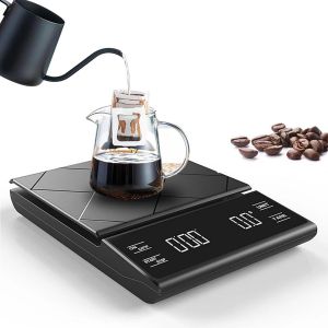 Balance à café avec minuterie, balance à expresso, rechargeable par USB, 3 kg/0,1 g, balance de précision avec affichage LED, fonction tare et fonction d'arrêt automatique - Neuf