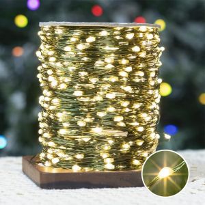 Jgd-Guirlandes Lumineuses 30m 300led, Avec Prise, T&eacute;l&eacute;commande Et Minuterie, Fil De Cuivre Vert &Eacute;tanche, Lumi&egrave;res Scintillantes Pour No&euml;l (Blanc Chaud, Adaptateur Fourni) - Neuf
