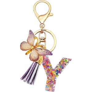 Kal-Porte-Cl&eacute;s Initiales Pour Filles Et Femmes, Rose, Violet, Flocon De Neige, Paillettes, Gouttes De Cristal, Jolis Papillons, D&eacute;coration De Cartable, Cl&eacute;s De Voiture, De Sac, Lettres - Neuf