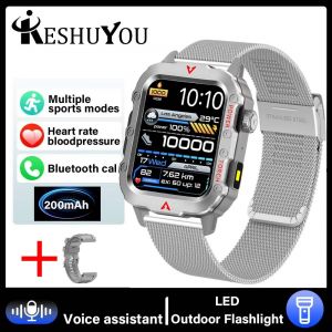 2025 nouveau sport montre intelligente Bluetooth parler lampe de poche LED multi-fonction Sports de plein air montre intelligente pour hommes femmes Silvery Mesh Belt - Neuf