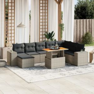 Prolenta Premium - Salon De Jardin 9 Pcs Avec Coussins Gris R&eacute;sine Tress&eacute;e - Neuf