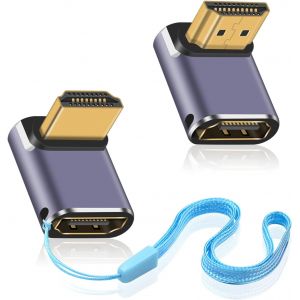 TIANYI-Lot de 2 connecteurs HDMI coud&eacute;s &agrave; 90 degr&eacute;s - Adaptateur HDMI m&acirc;le vers femelle - 48 Gbps - Avec indicateur de travail LED - Pour HDTV, projecteur, ordinateur portable - Neuf
