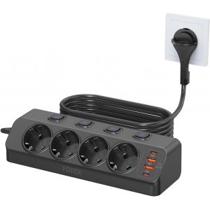 Prise de Table avec Interrupteur Individuel, PD 20W Multiprise 4 Prises, 2 Ports USB C+2 Ports USB A, Prise d'angle Protection Contre les Surtensions avec C&acirc;ble de 2M pour la Maison et le Bureau - Neuf