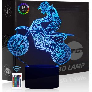 Moto Motocross 3d Illusion Veilleuse Jouets,Décor De Maison Led Lampe De Chevet Table,Tactile & Télécommander 16 Couleurs,Cadeau D'anniversaire De Noël Pour Garçons Enfants Amis Et Famille - Neuf