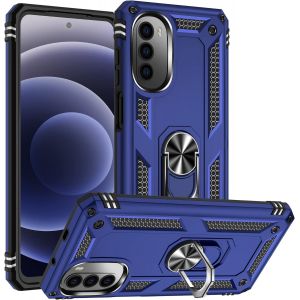 Kal-Coque Pour Motorola Moto G82/Moto G52, Étui De Protection Slim Soft Tpu + Pc,Heavy Duty Dual Layer Protective Housse Avec Support De Bague En Métal, Bleu - Neuf