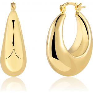 Alexcraft Boucles D'oreilles Créoles Épaisses 14k Or Argent 925 Plaqué Chunky Creoles Cadeau Bijoux Femme - Neuf