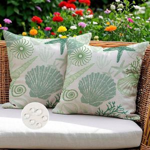 SJZG-Housses De Coussin D'Ext&eacute;rieur R&eacute;sistantes Aux Intemp&eacute;ries Vert Sauge Gris Pour Banc De Jardin Coquillages D&eacute;coration D'&Eacute;t&eacute; Pour Canap&eacute; Salon Lit De Terrasse 50 X 50 Cm Lot De 2 - Neuf