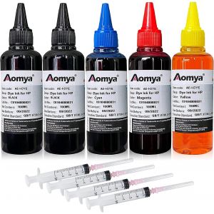 ERYI-Kit De Recharge D'Encre 5 X 100 Ml Pour Hp 61 60 62 63 950 951 564 920 901 Cartouches D'Encre Rechargeables Cis Ciss Système (2 Noirs, 1 Cyan, 1 Magenta, 1 Jaune) - Neuf