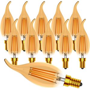 Ampoule Flamme E14,4w Dimmable Ampoule Vintage Led,C35 Forme De Bougie Vintage,Filament Led Blanc Chaud 2700k,Haute Luminosité 400lm,Ambre,10 Pièces[Amp741154] - Neuf