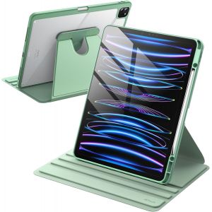NAERYUT-Coque Rotative Pour Ipad Pro 12,9 Pouces (2022/2021/2020/2018) Avec Porte Pencil,Étui Housse De Protection Rotation À 360 Degrés Support,Dos Transparent (Vert Matcha) - Neuf