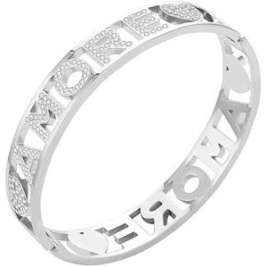 Kalsw-Bracelet Jonc Amore Pour Femme,Bracelet Manchette Coeur À Breloques Bracelet En Acier Inoxydable Plaqué Or Rose Et Argent Avec Cristal (#1 Plaqué Argent) - Neuf
