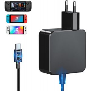 45W Charger for Switch/Steam Deck/Switch Lite/OLED,45W/39W 2H Fast Charger Adapter 15V/2.6A,20V/2.25A Charger for Switch/Lite/Steam Deck with 5.9ft/1.8m Cable-Support TV Mode - Neuf