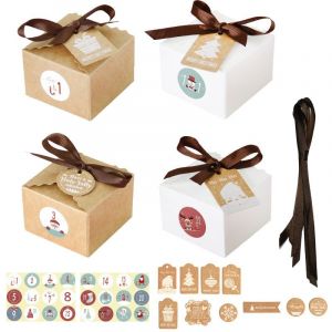 Kraft de No&euml;l, Bo&icirc;tes de 24 Bonbons de No&euml;l Bo&icirc;tes d'Emballage de Cadeau Bo&icirc;tes Vintage DIY D&eacute;coration de Vacances - Neuf