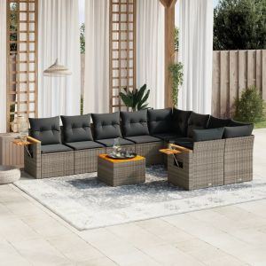 Prolenta Premium - Salon De Jardin Avec Coussins 10 Pcs Gris R&eacute;sine Tress&eacute;e - Neuf