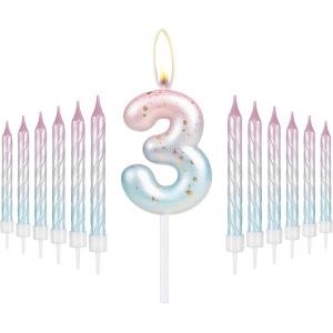 Eryi-Bougie En Forme De Chiffre 3 Pour Gâteau D'anniversaire - Bougies Colorées Pour Fille Et Garçon - Décorations De Gâteau D'anniversaire De Mariage - Rose Et Bleu - Neuf