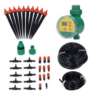 HJLIAN Kit de controleur d'irrigation automatique pour plantes en pot, minuterie d'atomisation d'arrosage automatique, tuyau de 10 m, 10 buses, sortie unique - Neuf