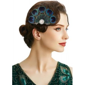 Shiba-Pince À Cheveux Avec Plumes De Paon Avec Strass - Style Années 20 - Vert[2098] - Neuf
