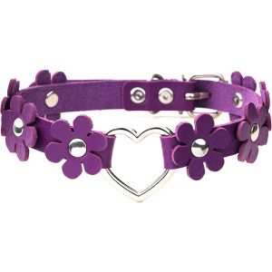 Kal-Choker Cuir Femme Gothique Collier Choker Coeur Noir Choker Fleur Bijoux Emo - Neuf