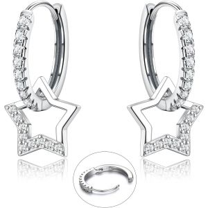 Kal-925 Argent Sterling Boucles D'oreilles Cr&eacute;oles Etoile Coeur Papillon Etincelante Cz Petites Boucles D'oreilles Pendantes Boucle D'oreille Huggie Hypoallerg&eacute;nique Pour Femmes Fille - Neuf