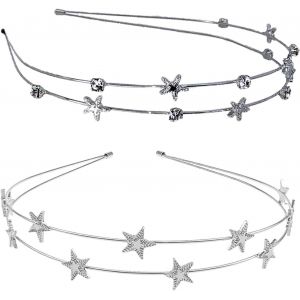 Kalvd-2 Diademe Femme Serre-Tête Décoratif En Alliage Avec Étoile En Métal Et Strass Serre Tete Femme Bandeau Étoiles Scintillantes Cerceau De Cheveux Étoile Pour Fêtes D'anniversaire Mariages - Neuf